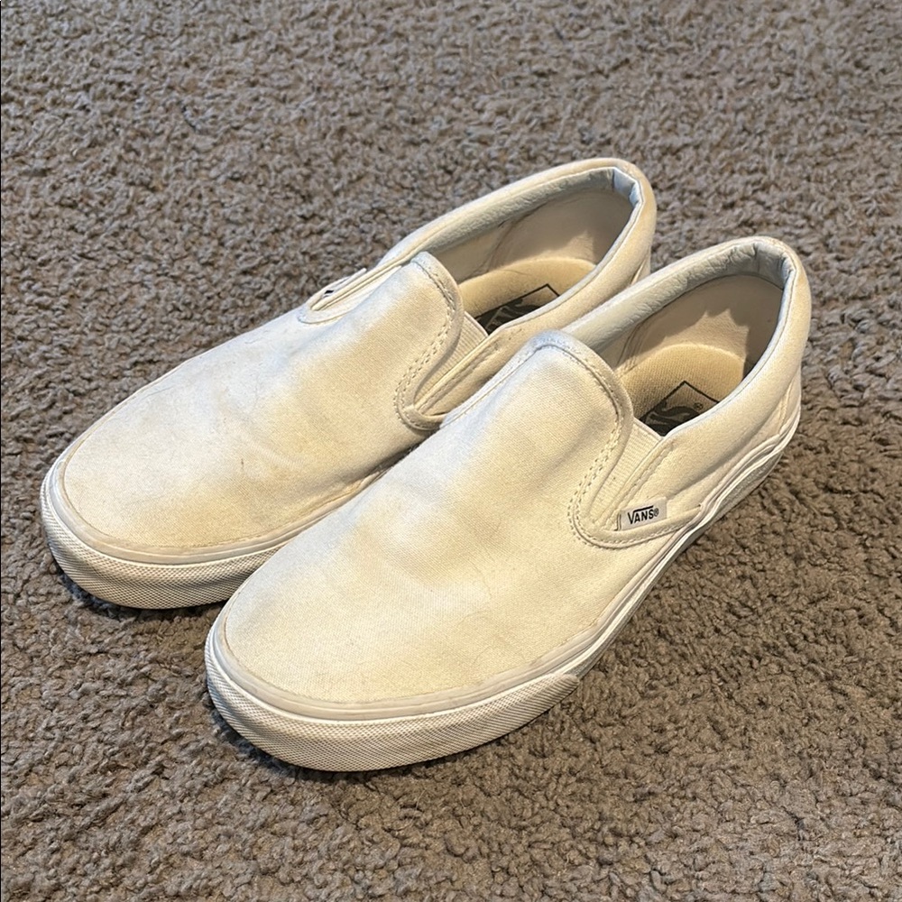 Vans White Slip-On Sneakers with Canvas Texture